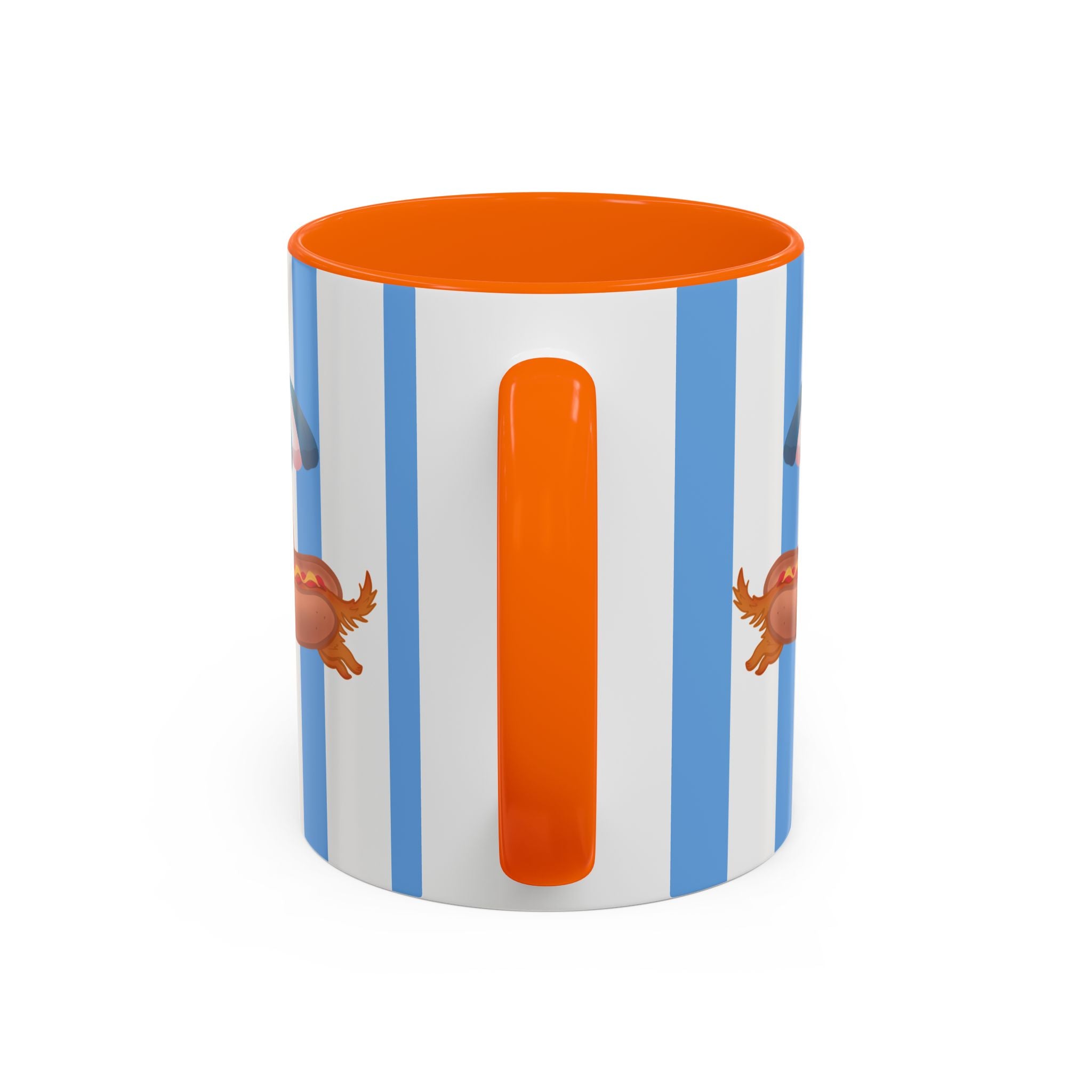Hot Dog Dachshund Coffee Mug | Cute Wiener Dog with Beach Umbrella on Blue Stripes (11/15oz)