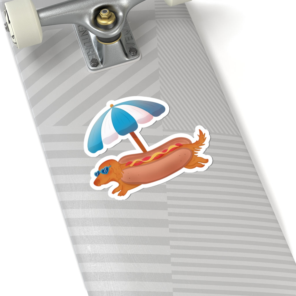 Dachshund Hot Dog Sticker | Summer Beach Pup Kiss-Cut Decal