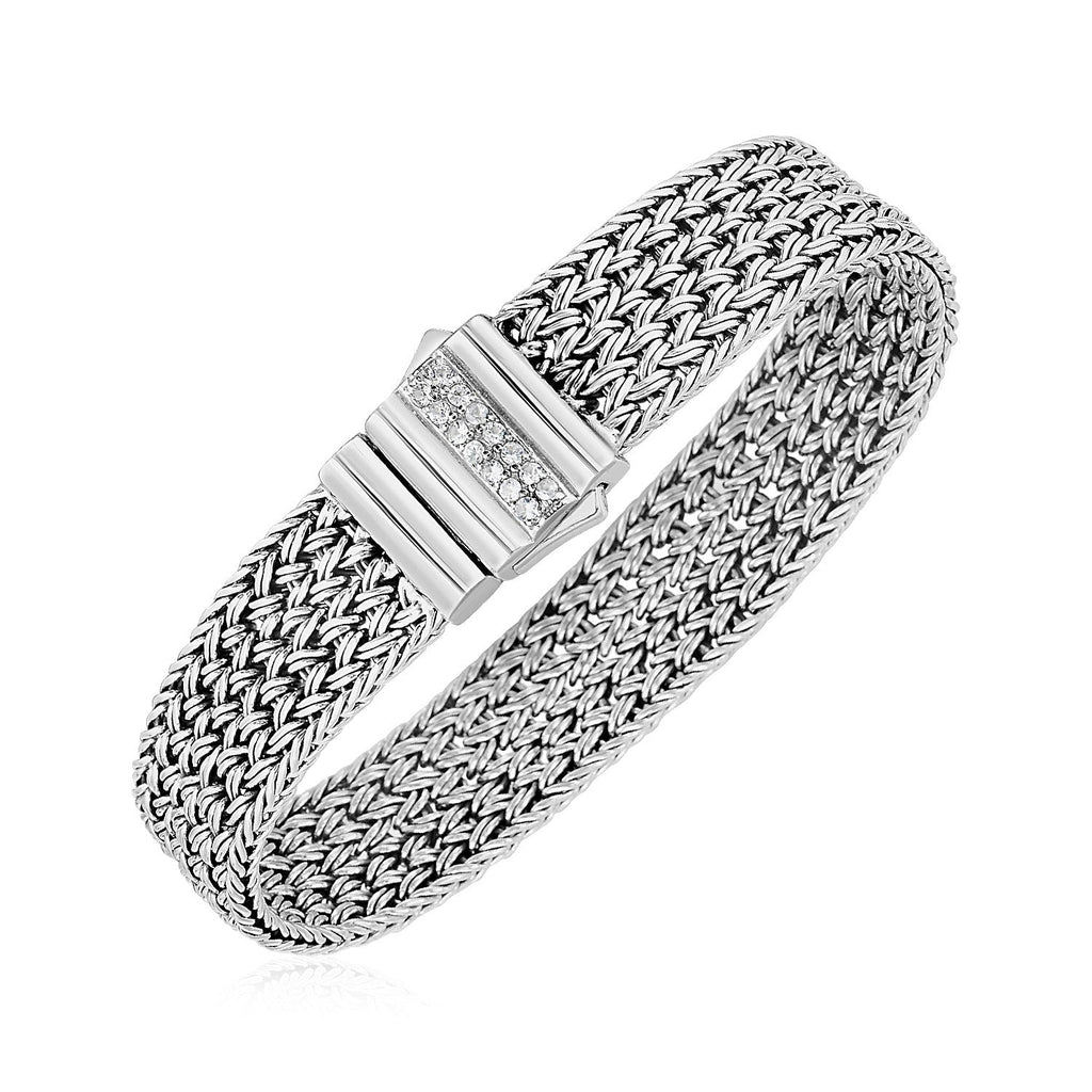 Woven Rope Bracelet with White Sapphire Accented Clasp in Sterling Silver 7.25 Sterling Silver