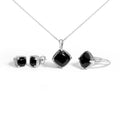 Sterling Silver Cushion Onyx 3-Piece Jewelry Set Ring Earrings Pendant 18 Inch Cable Chain White.Sterling Silver 7