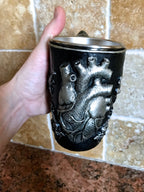 Anatomical Heart Mug, Hand Sculpted Resin Gothic Art Mug with Stainless Steel Liner| Spooky Heart Mug, Halloween Gift and Gothic Home Decor