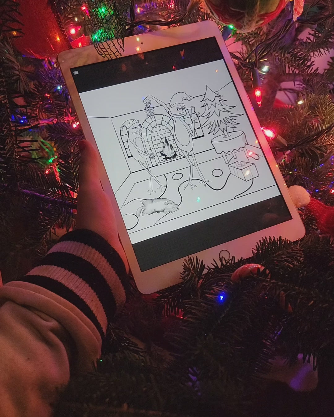 Christmas Adult Coloring Page of Frogs - Stoner Art Digital Download Printable Holiday Activity Couples Gift